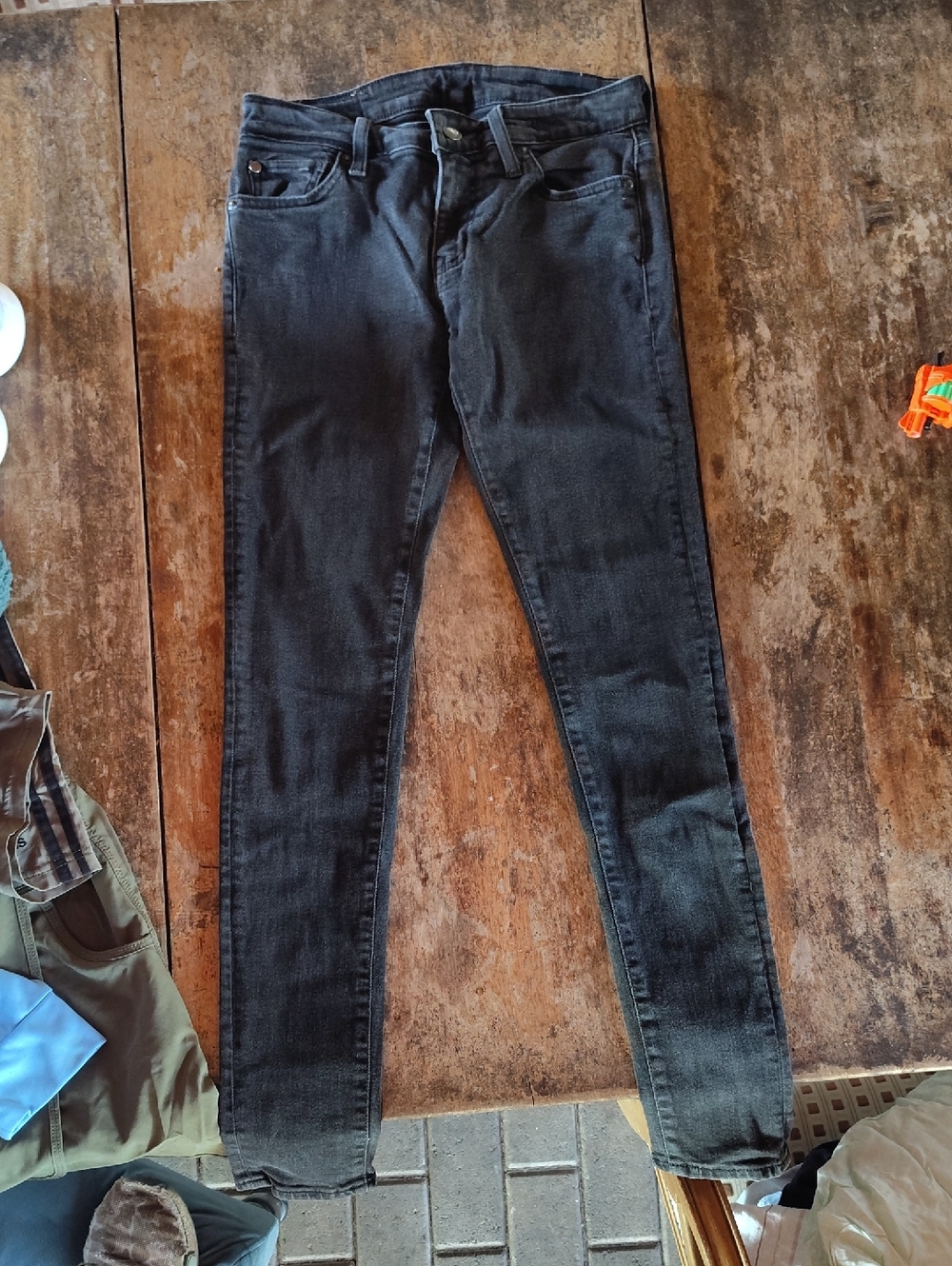 Ralph Lauren Denim Supply Black Jeans with Distressed Leather Patch